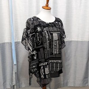 Neo Noble Womens Newsprint Graphic Chiffon Overlay Top Size M
